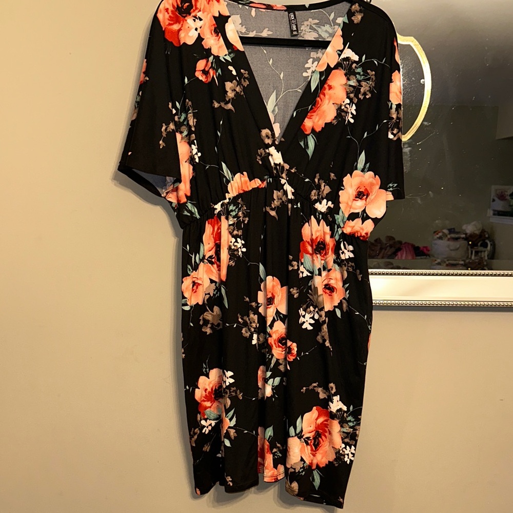 NWOT Floral Black Midi Dress